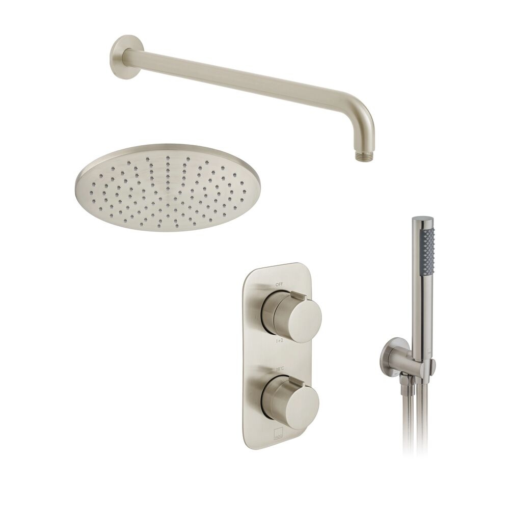 Cutout image of Vado Individual Brushed Nickel Round Dual Outlet Shower Pack